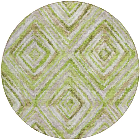 8' Artichoke Green And Brown Round Geometric Washable Indoor Outdoor Area Rug Photo 2