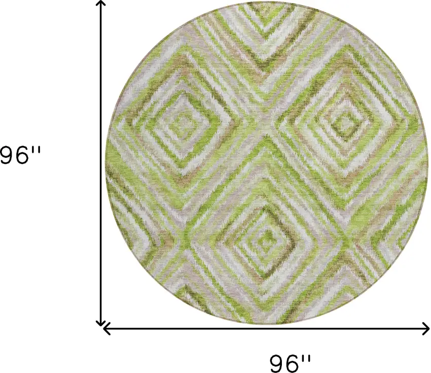 8' Artichoke Green And Brown Round Geometric Washable Indoor Outdoor Area Rug Photo 3
