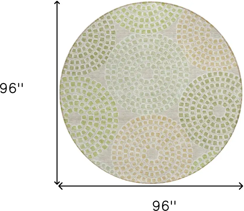 8' Artichoke Green And Brown Round Geometric Washable Indoor Outdoor Area Rug Photo 3
