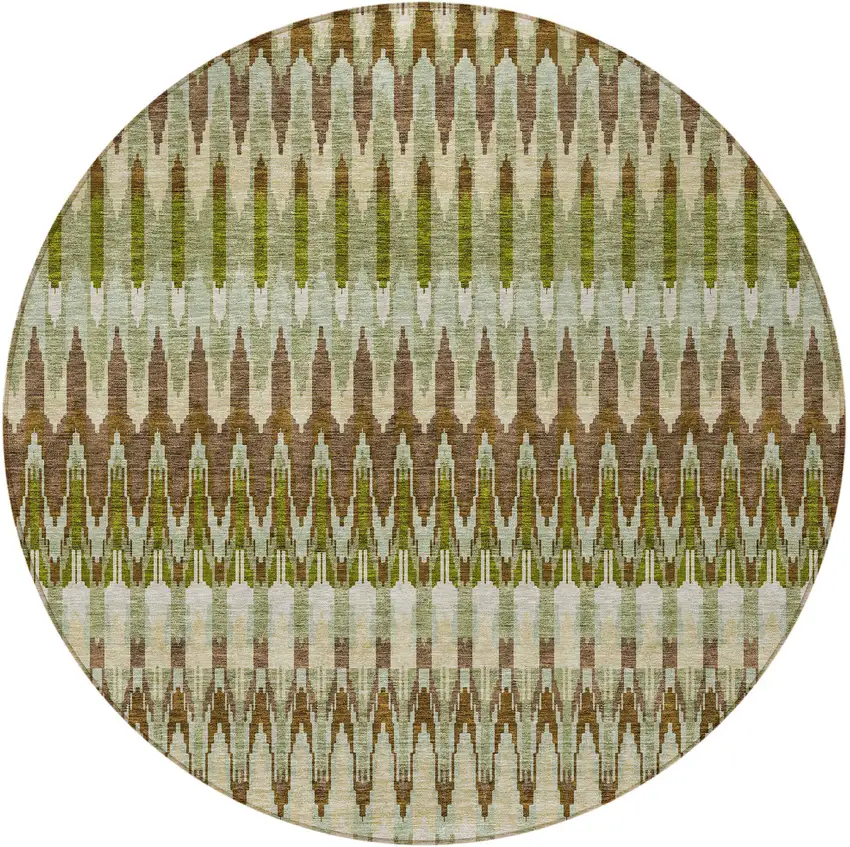 8' Artichoke Green And Brown Round Southwestern Washable Indoor Outdoor Area Rug Photo 6