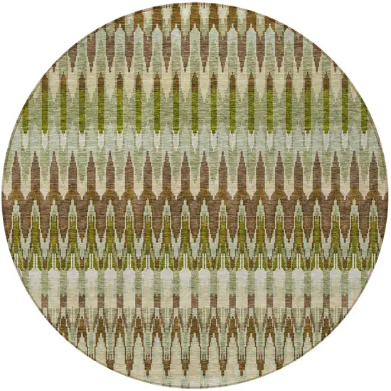 8' Artichoke Green And Brown Round Southwestern Washable Indoor Outdoor Area Rug Photo 6