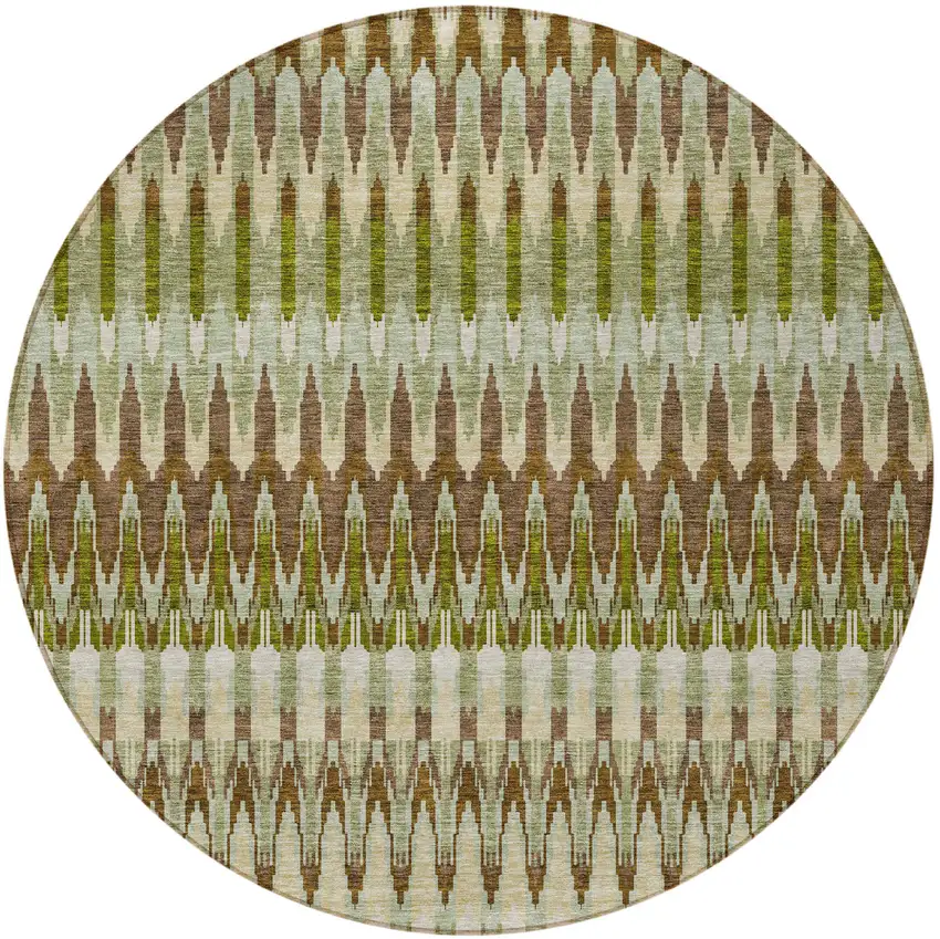 8' Artichoke Green And Brown Round Southwestern Washable Indoor Outdoor Area Rug Photo 6