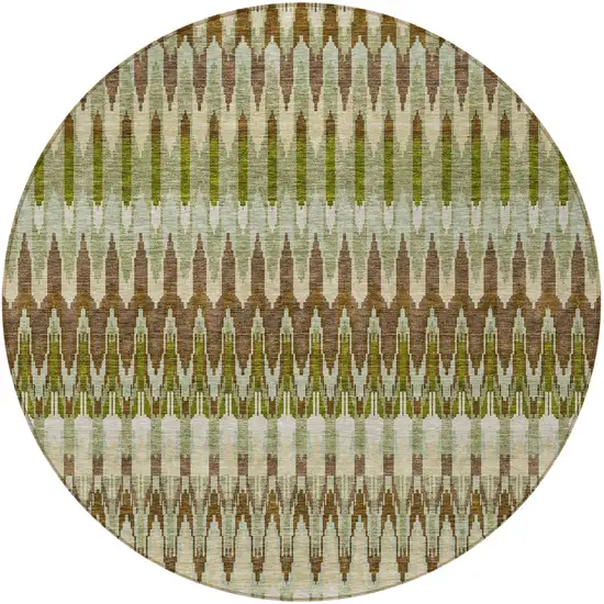 8' Artichoke Green And Brown Round Southwestern Washable Indoor Outdoor Area Rug Photo 6