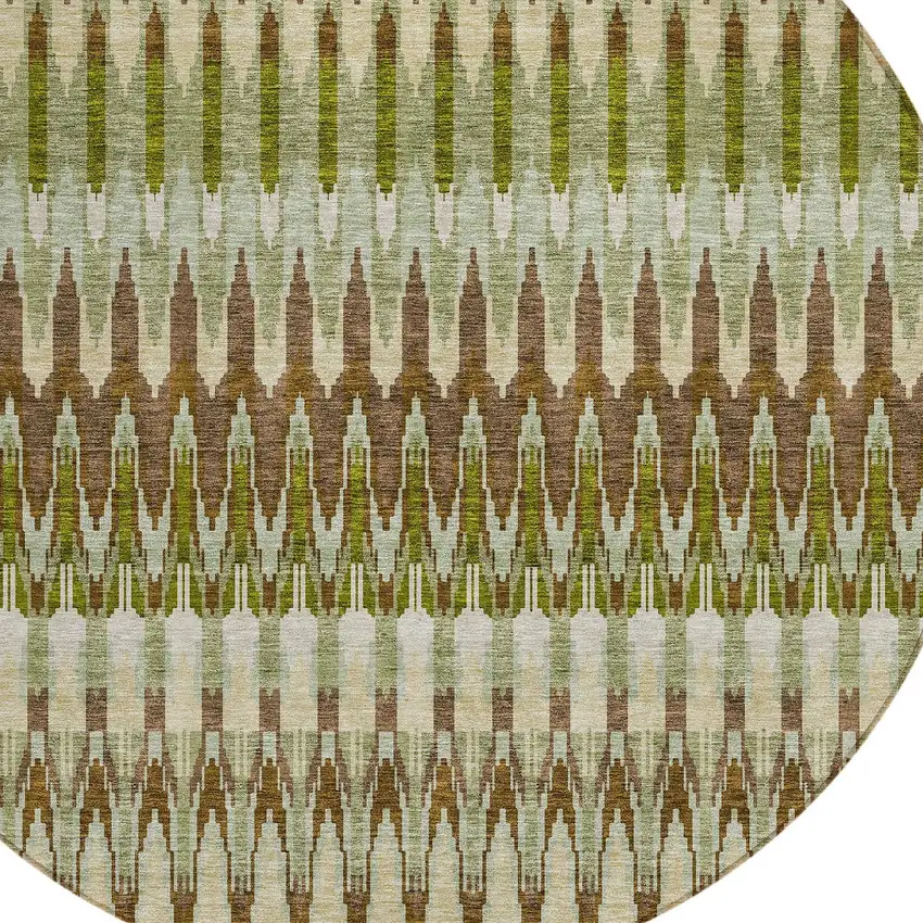 8' Artichoke Green And Brown Round Southwestern Washable Indoor Outdoor Area Rug Photo 5
