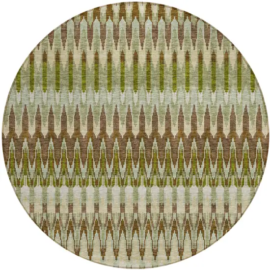 8' Artichoke Green And Brown Round Southwestern Washable Indoor Outdoor Area Rug Photo 2