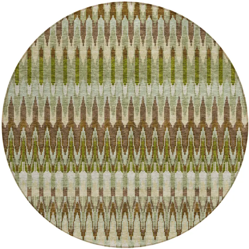 8' Artichoke Green And Brown Round Southwestern Washable Indoor Outdoor Area Rug Photo 2