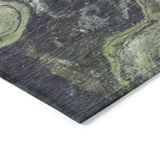8' Artichoke Green And Charcoal Round Abstract Washable Indoor Outdoor Area Rug Photo 7