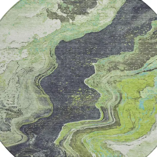 8' Artichoke Green And Charcoal Round Abstract Washable Indoor Outdoor Area Rug Photo 9