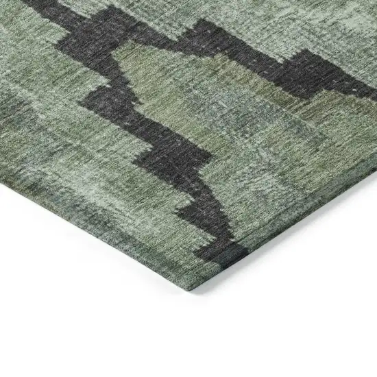 8' Artichoke Green And Charcoal Round Aztec Washable Indoor Outdoor Area Rug Photo 7