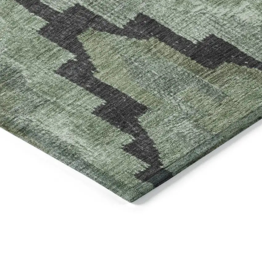 8' Artichoke Green And Charcoal Round Aztec Washable Indoor Outdoor Area Rug Photo 7