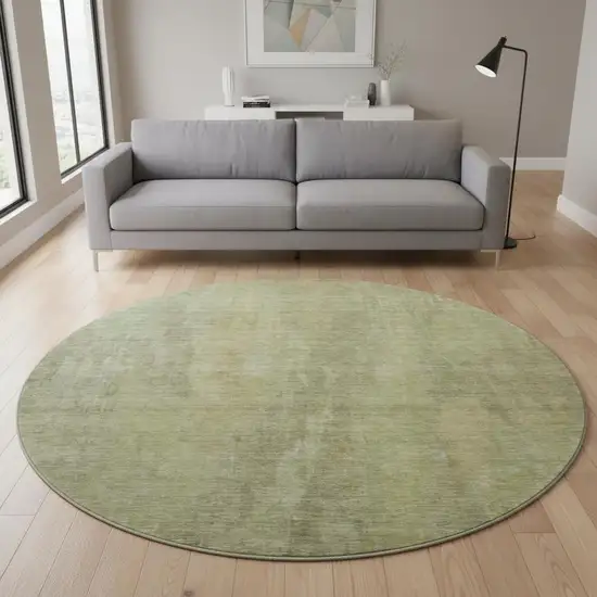 8' Artichoke Green And Copper Abstract Washable Round Rug With UV Protection Photo 2