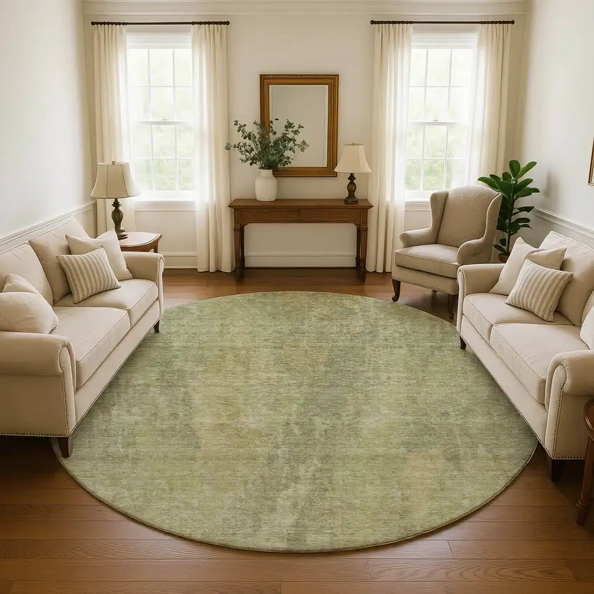 8' Artichoke Green And Copper Abstract Washable Round Rug With UV Protection Photo 4
