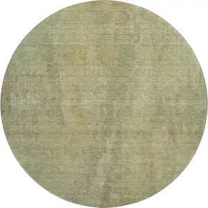 Photo of 8' Artichoke Green And Copper Abstract Washable Round Rug With UV Protection
