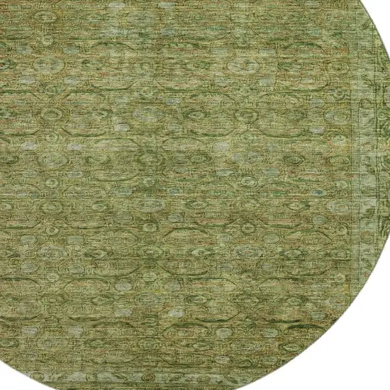 8' Artichoke Green And Copper Oriental Washable Round Rug With UV Protection Photo 2