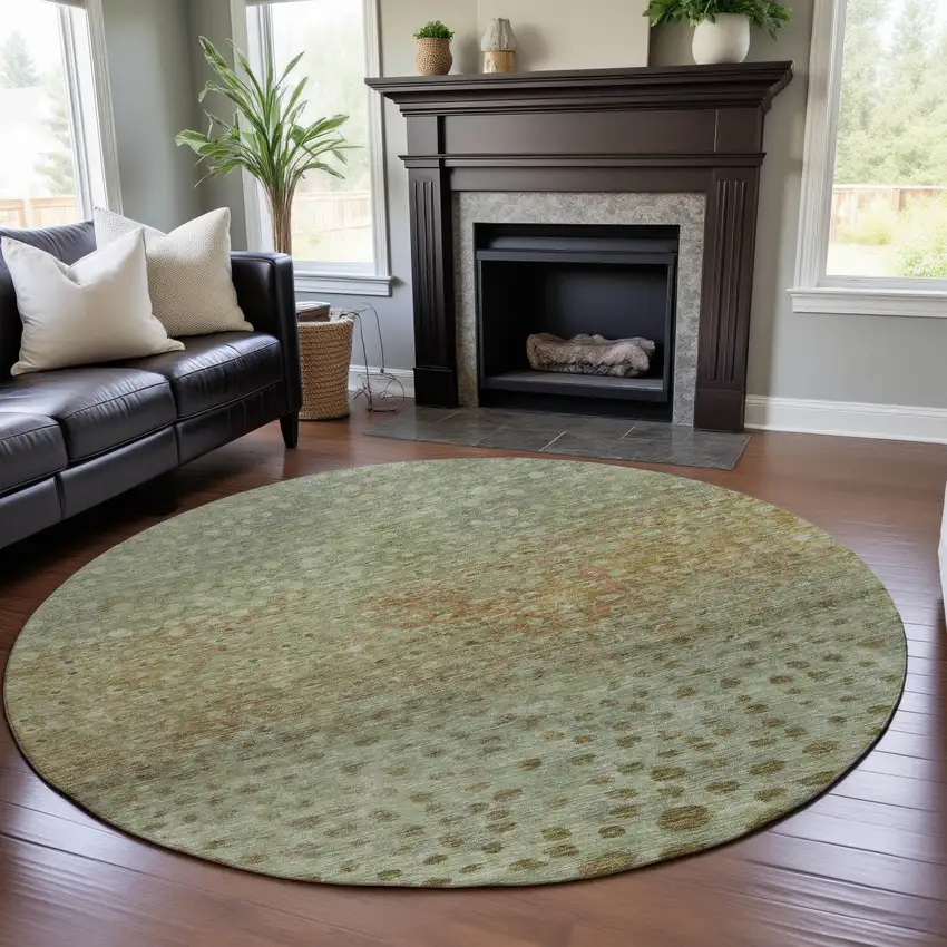 8' Artichoke Green And Copper Polka Dot Washable Round Rug With UV Protection Photo 4