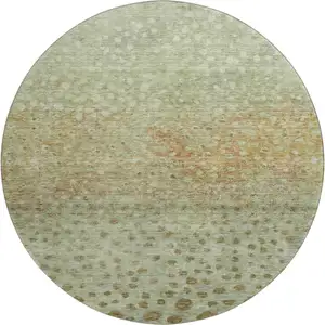Photo of 8' Artichoke Green And Copper Polka Dot Washable Round Rug With UV Protection