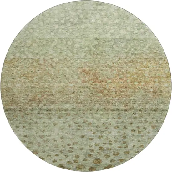 8' Artichoke Green And Copper Polka Dot Washable Round Rug With UV Protection Photo 1
