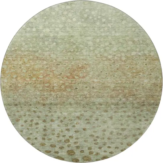 8' Artichoke Green And Copper Polka Dot Washable Round Rug With UV Protection Photo 3