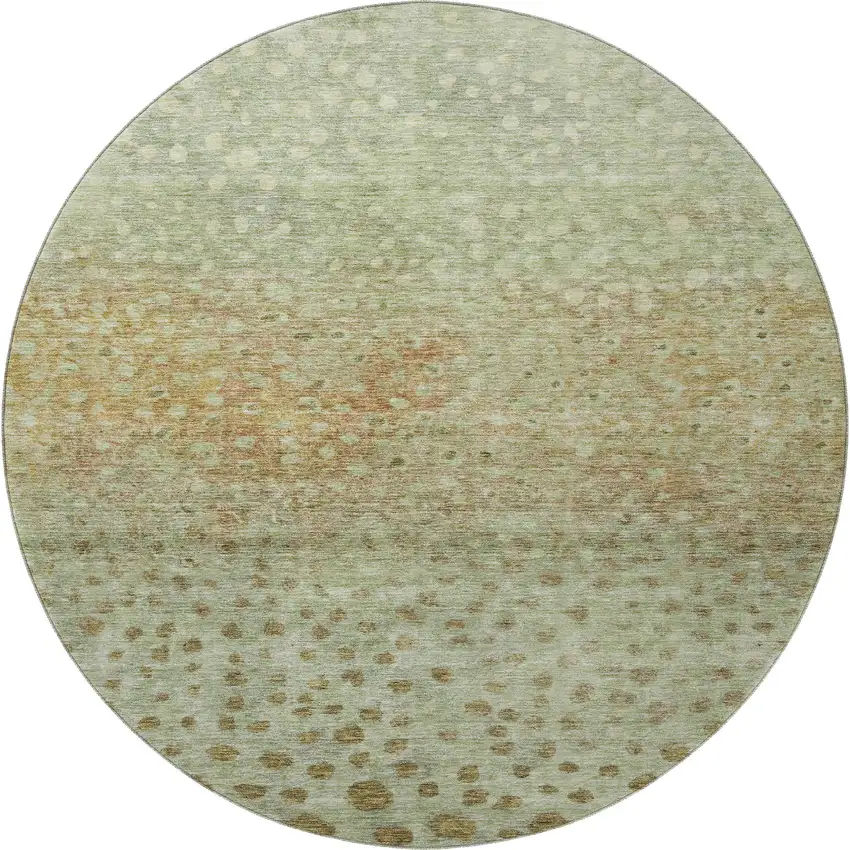 8' Artichoke Green And Copper Polka Dot Washable Round Rug With UV Protection Photo 3