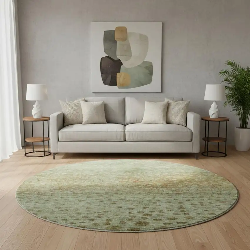 8' Artichoke Green And Copper Polka Dot Washable Round Rug With UV Protection Photo 2