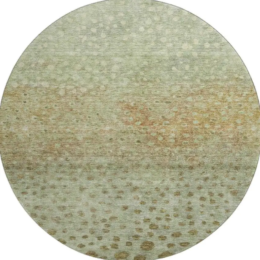 8' Artichoke Green And Copper Polka Dot Washable Round Rug With UV Protection Photo 2