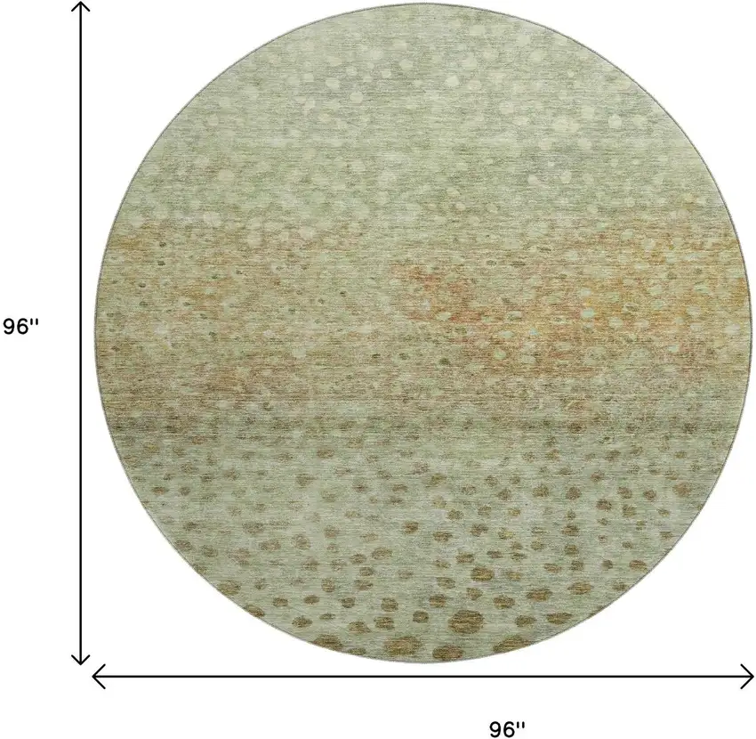 8' Artichoke Green And Copper Polka Dot Washable Round Rug With UV Protection Photo 9