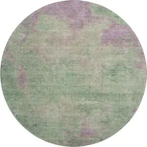 Photo of 8' Artichoke Green And Eggplant Abstract Washable Round Rug With UV Protection