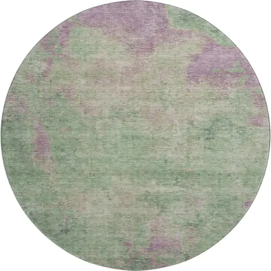 8' Artichoke Green And Eggplant Abstract Washable Round Rug With UV Protection Photo 1