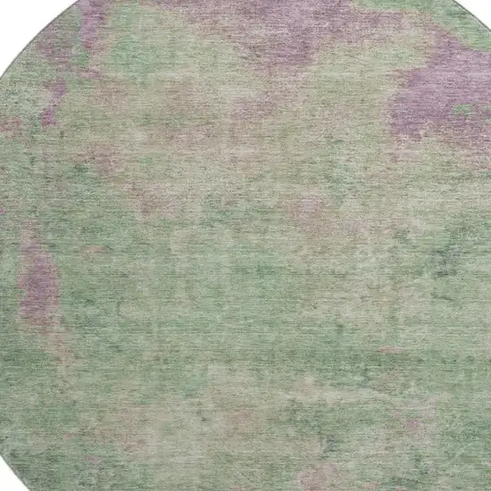 8' Artichoke Green And Eggplant Abstract Washable Round Rug With UV Protection Photo 2