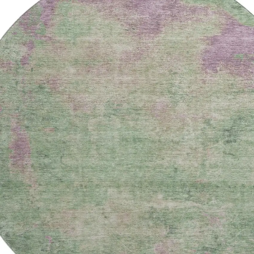 8' Artichoke Green And Eggplant Abstract Washable Round Rug With UV Protection Photo 2