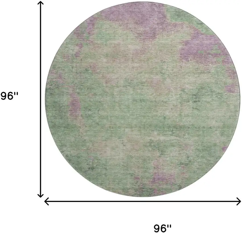 8' Artichoke Green And Eggplant Abstract Washable Round Rug With UV Protection Photo 9