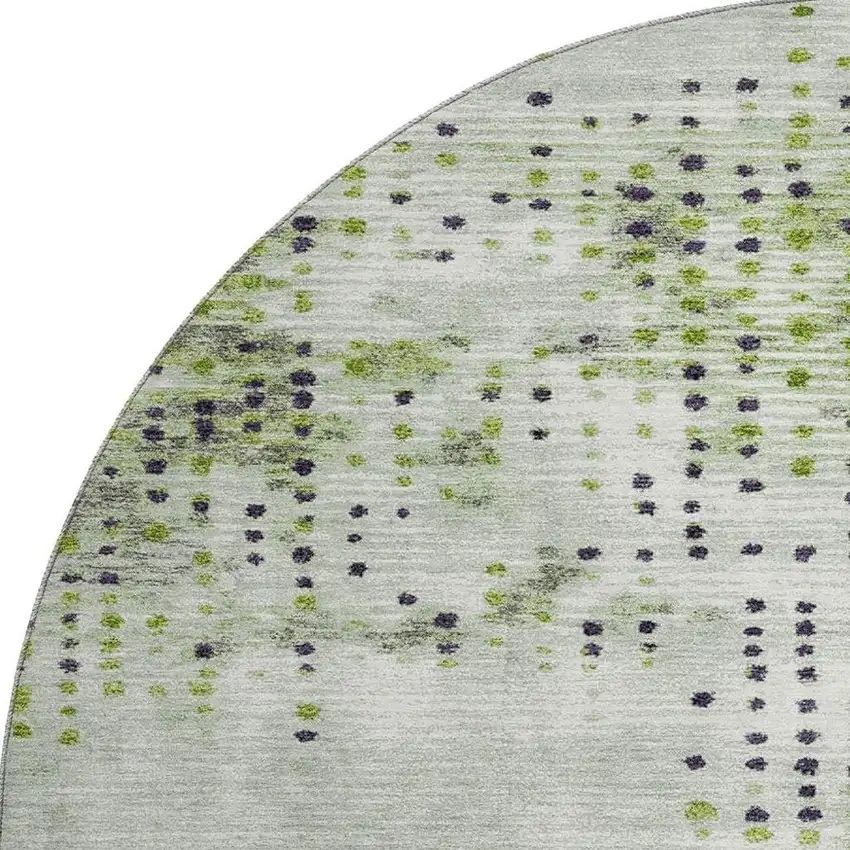 8' Artichoke Green And Eggplant Geometric Washable Round Rug With UV Protection Photo 3