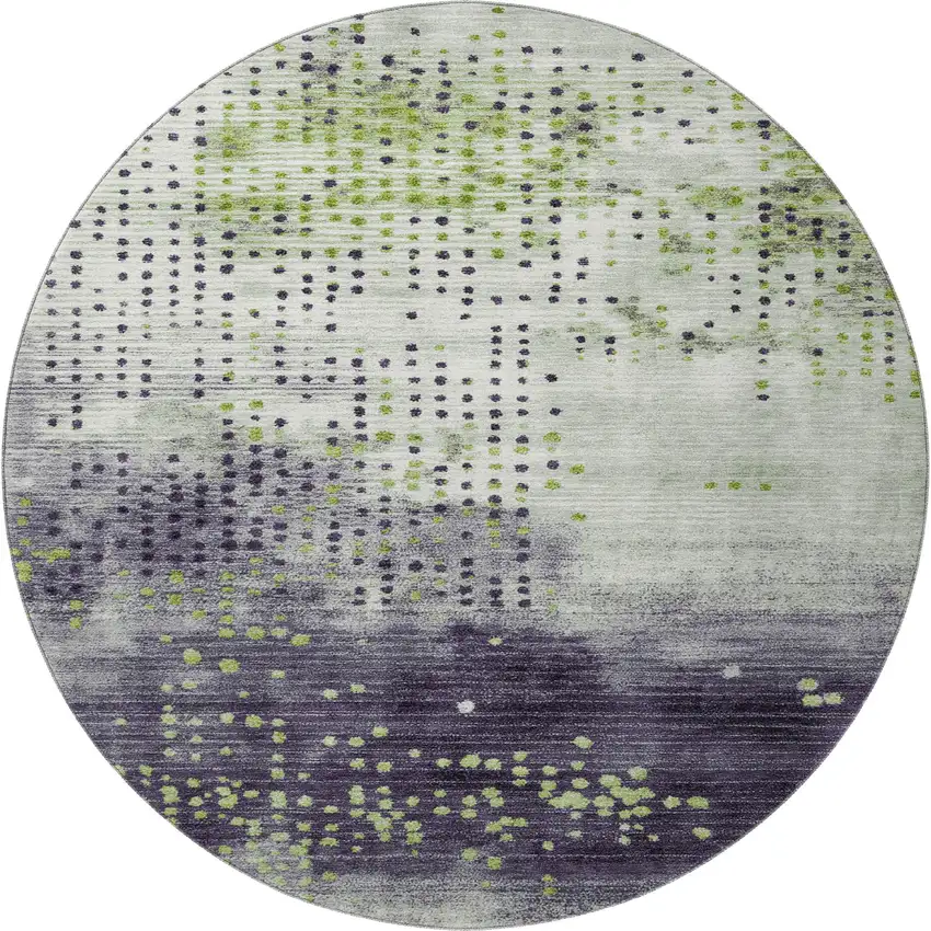 8' Artichoke Green And Eggplant Geometric Washable Round Rug With UV Protection Photo 4