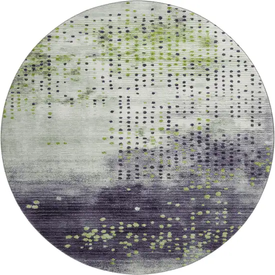 8' Artichoke Green And Eggplant Geometric Washable Round Rug With UV Protection Photo 1