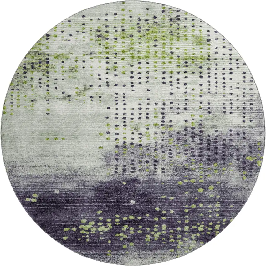 8' Artichoke Green And Eggplant Geometric Washable Round Rug With UV Protection Photo 1