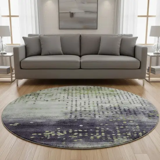 8' Artichoke Green And Eggplant Geometric Washable Round Rug With UV Protection Photo 2