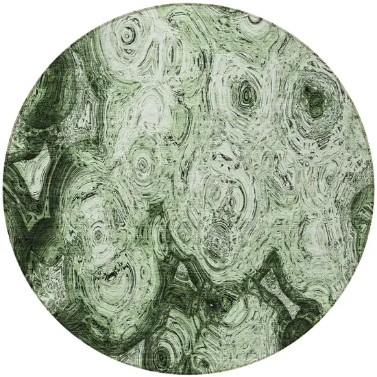 8' Artichoke Green And Emerald Round Abstract Washable Indoor Outdoor Area Rug Photo 4