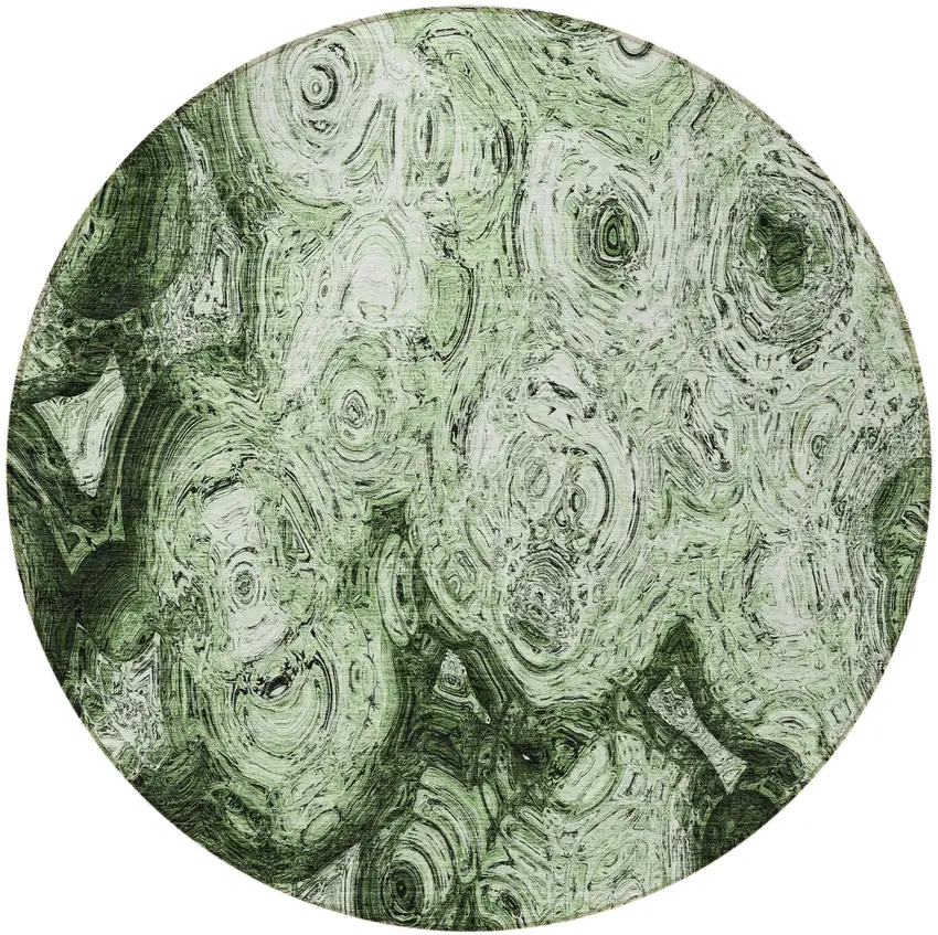 8' Artichoke Green And Emerald Round Abstract Washable Indoor Outdoor Area Rug Photo 4
