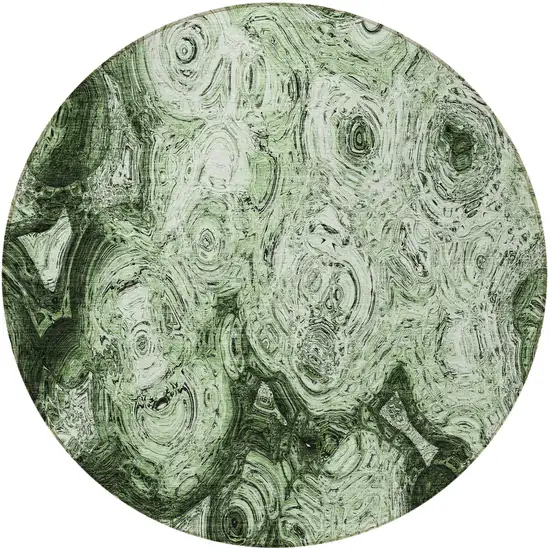 8' Artichoke Green And Emerald Round Abstract Washable Indoor Outdoor Area Rug Photo 4