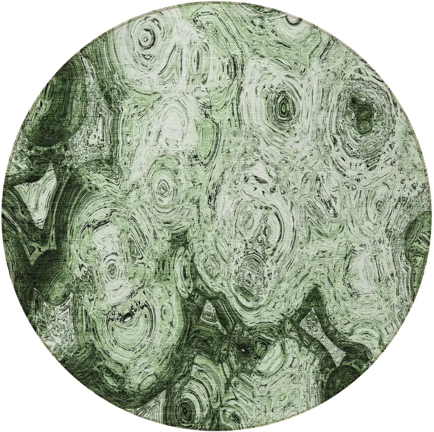 8' Artichoke Green And Emerald Round Abstract Washable Indoor Outdoor Area Rug Photo 4