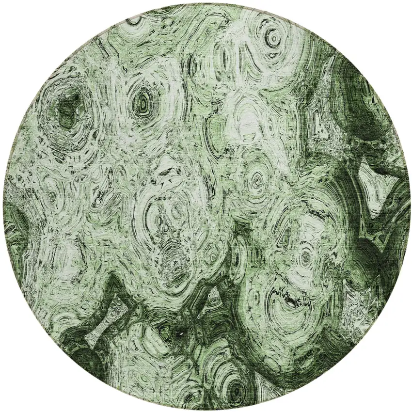 8' Artichoke Green And Emerald Round Abstract Washable Indoor Outdoor Area Rug Photo 2
