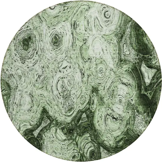 8' Artichoke Green And Emerald Round Abstract Washable Indoor Outdoor Area Rug Photo 2