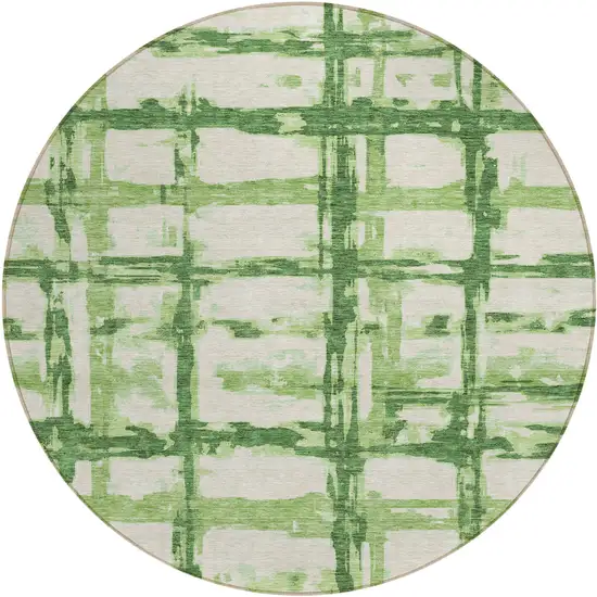 8' Artichoke Green And Emerald Round Striped Washable Indoor Outdoor Area Rug Photo 1
