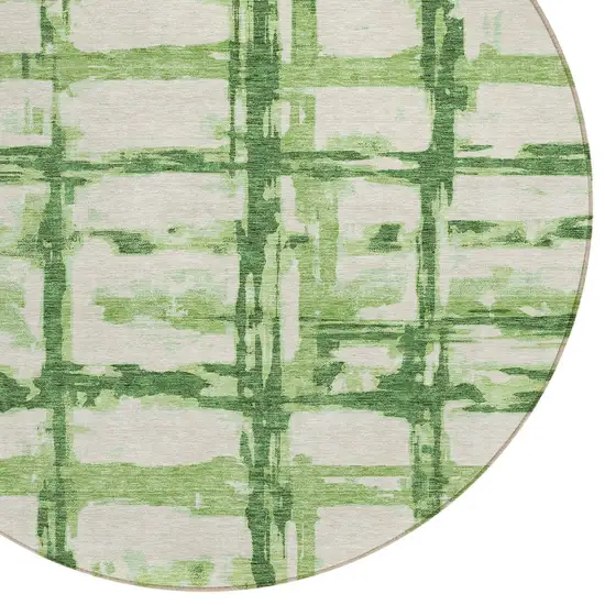 8' Artichoke Green And Emerald Round Striped Washable Indoor Outdoor Area Rug Photo 4