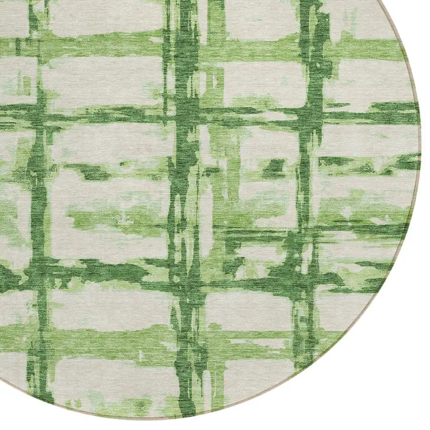 8' Artichoke Green And Emerald Round Striped Washable Indoor Outdoor Area Rug Photo 4