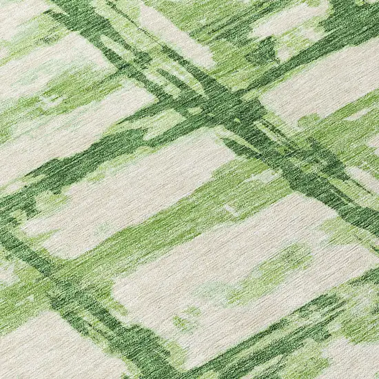 8' Artichoke Green And Emerald Round Striped Washable Indoor Outdoor Area Rug Photo 9