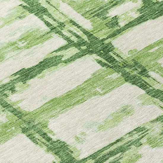 8' Artichoke Green And Emerald Round Striped Washable Indoor Outdoor Area Rug Photo 9