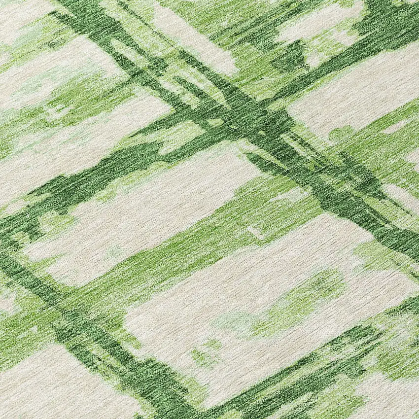 8' Artichoke Green And Emerald Round Striped Washable Indoor Outdoor Area Rug Photo 9