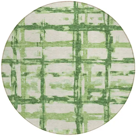 8' Artichoke Green And Emerald Round Striped Washable Indoor Outdoor Area Rug Photo 6