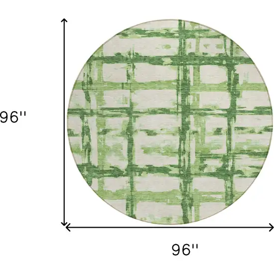 8' Artichoke Green And Emerald Round Striped Washable Indoor Outdoor Area Rug Photo 8